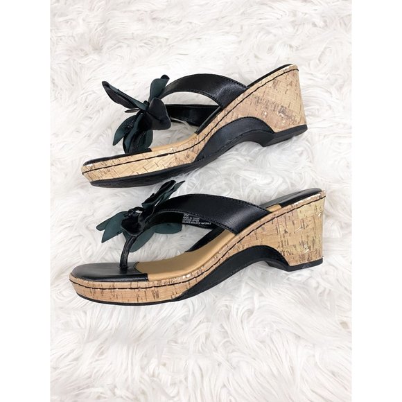 Bjorndal Lana Black Flower Wedge Sandals 9 - Picture 3 of 6
